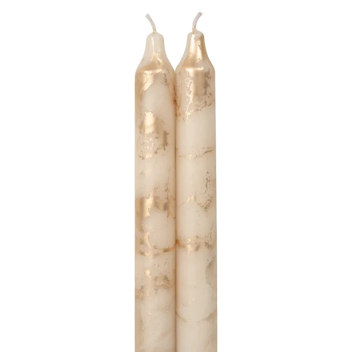 12" Decorative Taper Candles Set of 2 | Cream with Gold