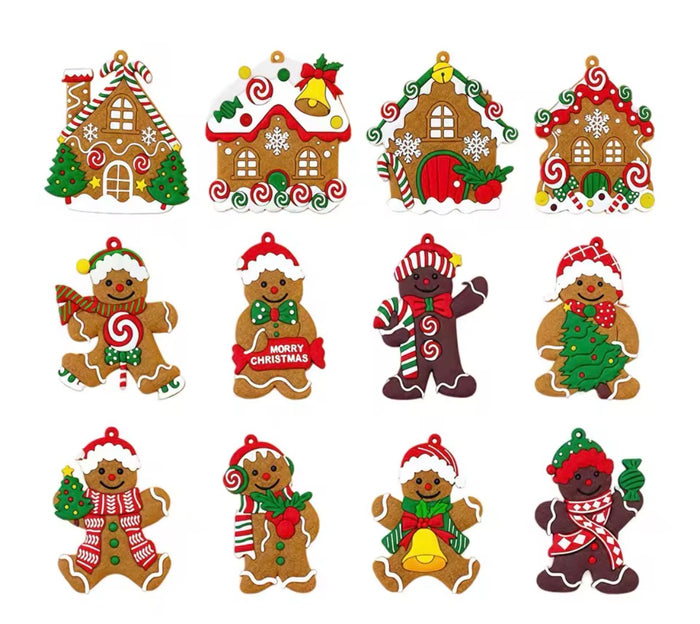 12Pcs Gingerbread Man Ornaments For Christmas Tree
