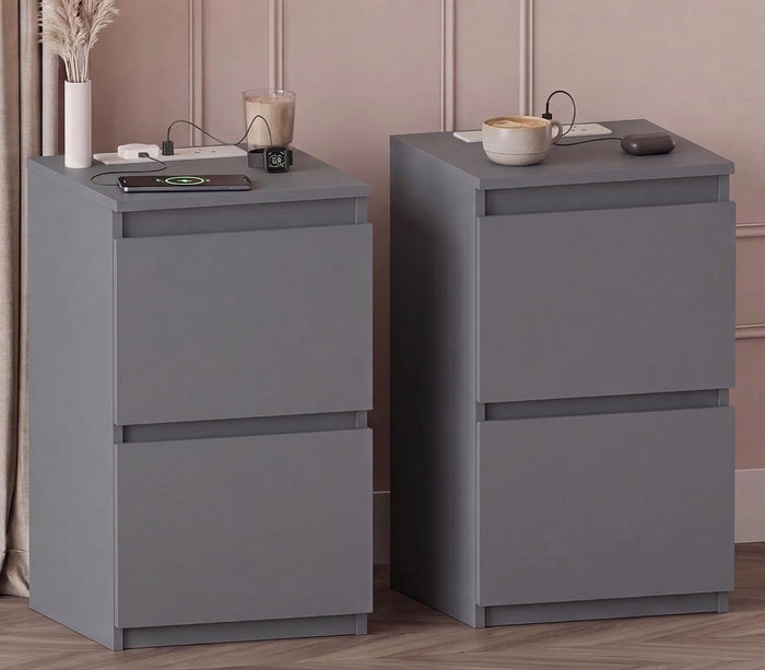 2 Drawer Bedside Cabinet Grey set