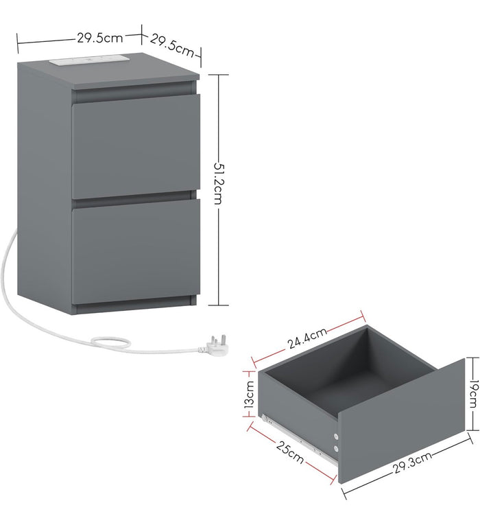2 Drawer Bedside Cabinet Grey set
