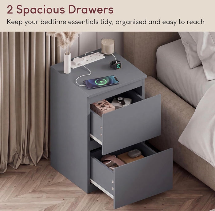 2 Drawer Bedside Cabinet Grey set