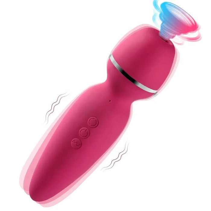 Pink 2-in-1 suction and vibration personal massager with touch buttons and sleek design