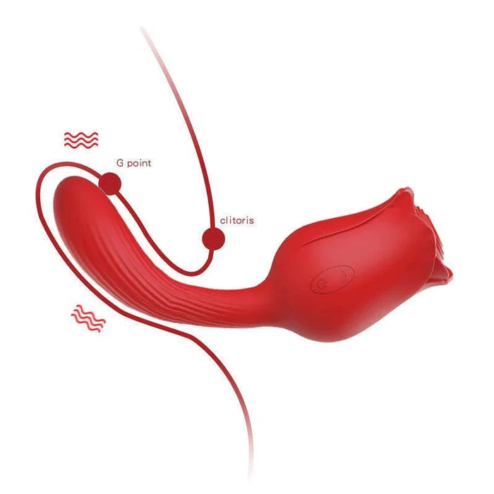 Red 2-in-1 rose-shaped dual stimulator for clitoral and G-spot pleasure