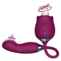 3-in-1 rose-shaped silicone vibrator with flapping and suction features, purple color
