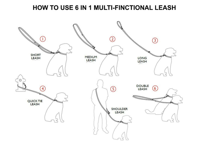 6 Way European Multi-functional Cotton Web Dog Leash, Adjustable Lead 50"-90" Long, Amstaff, Boxer