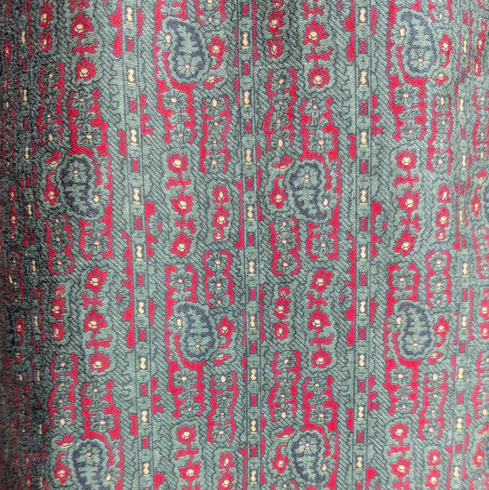 70s Vintage Olive Green and Red Pencil Skirt
