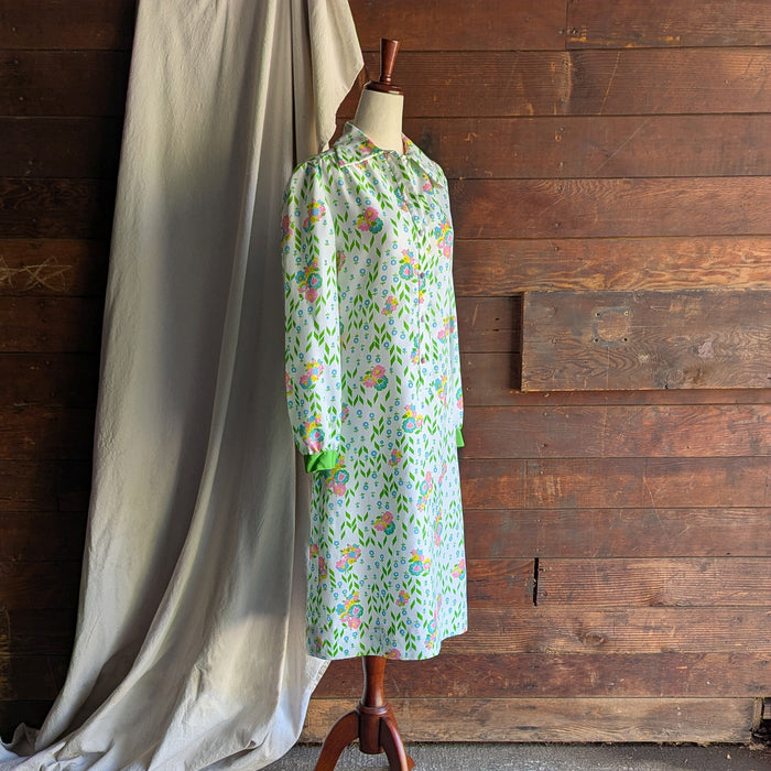 70s Vintage White Floral Midi Dress