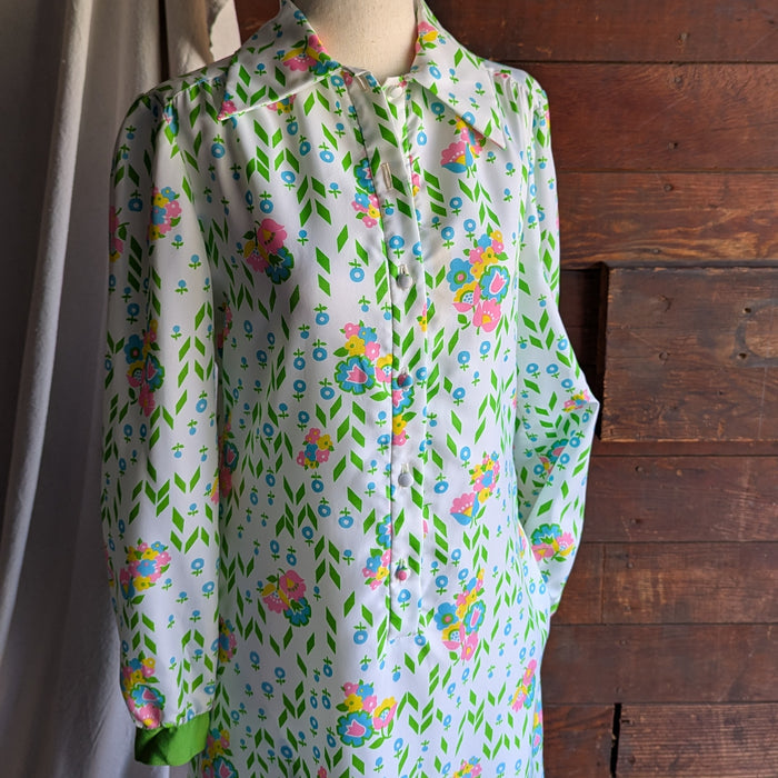 70s Vintage White Floral Midi Dress