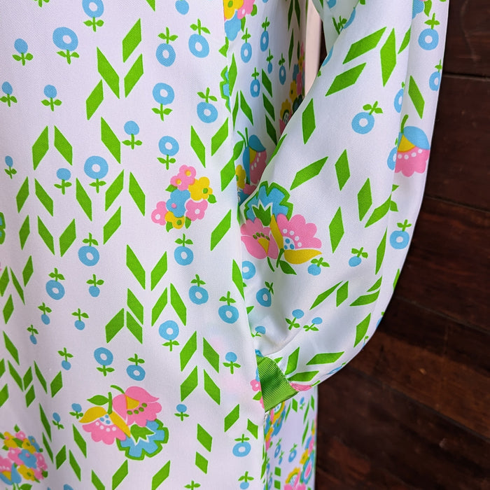 70s Vintage White Floral Midi Dress