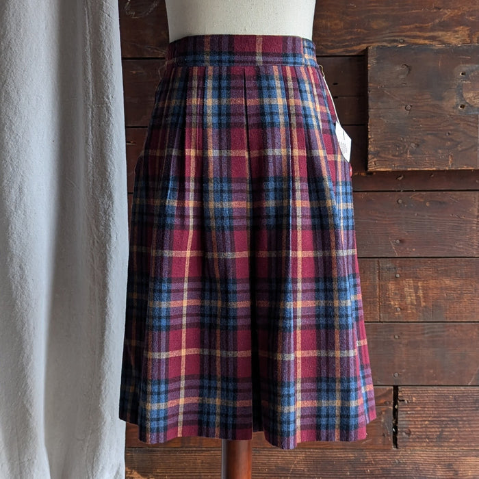 70s/80s Vintage Plaid Tweed Knee-Length Skirt