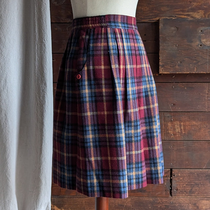 70s/80s Vintage Plaid Tweed Knee-Length Skirt