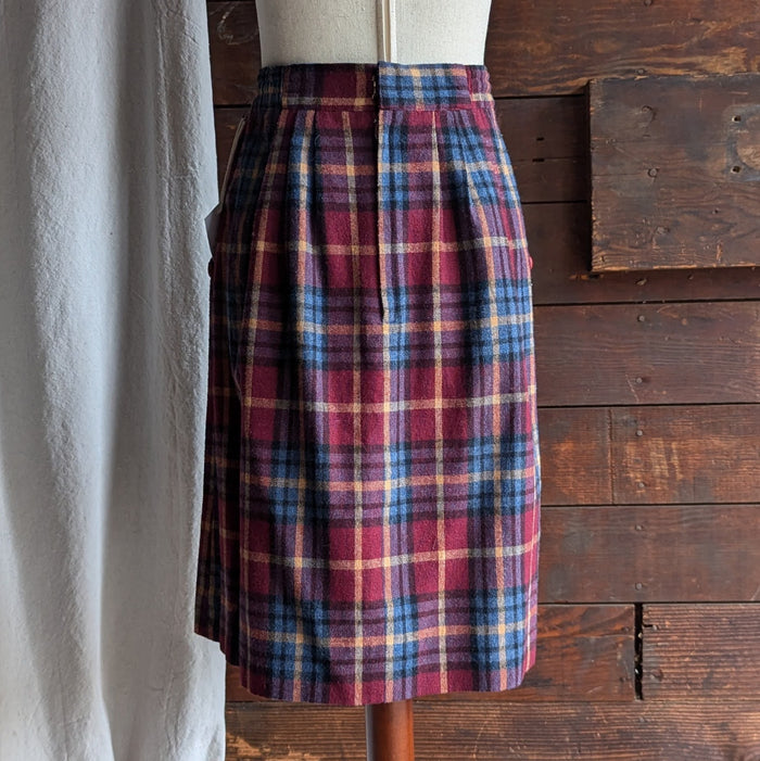 70s/80s Vintage Plaid Tweed Knee-Length Skirt