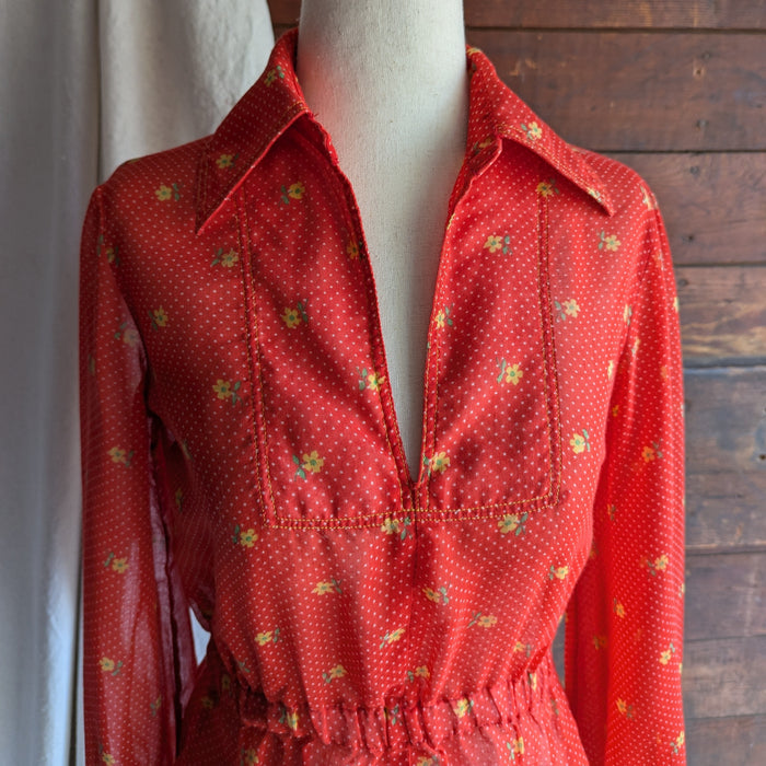 70s/80s Vintage Red Semi-Sheer Polka Dot Blouse
