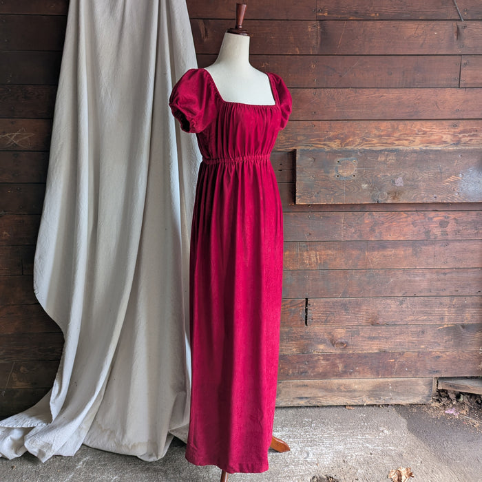 70s/80s Vintage Red Velveteen Regency Style Dress