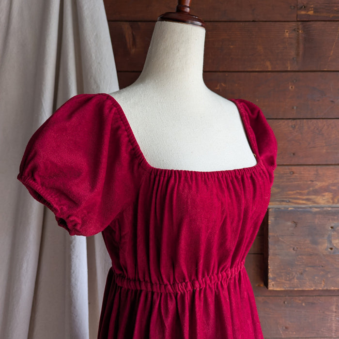 70s/80s Vintage Red Velveteen Regency Style Dress