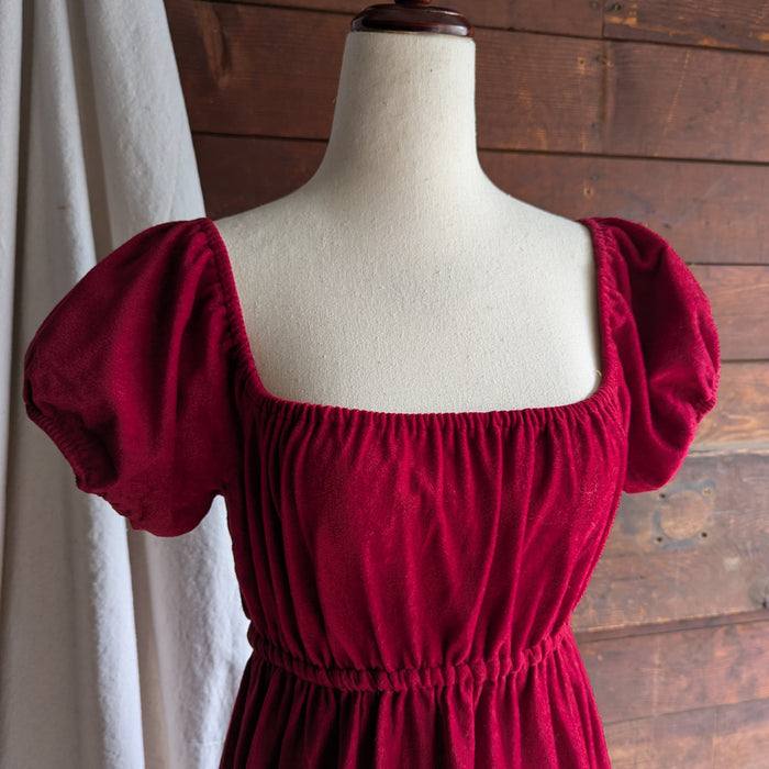 70s/80s Vintage Red Velveteen Regency Style Dress