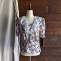 80s Vintage Dark Floral Polyester Top