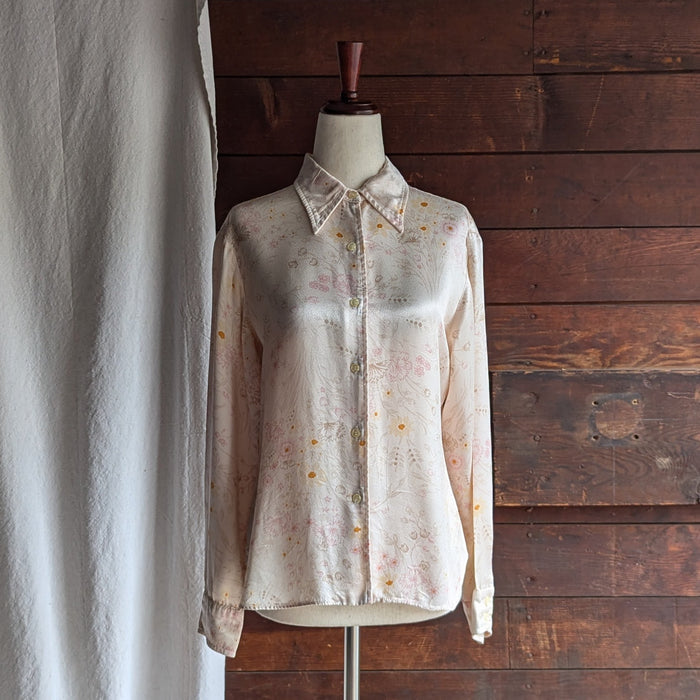 80s Vintage Floral Peachy Satin Blouse