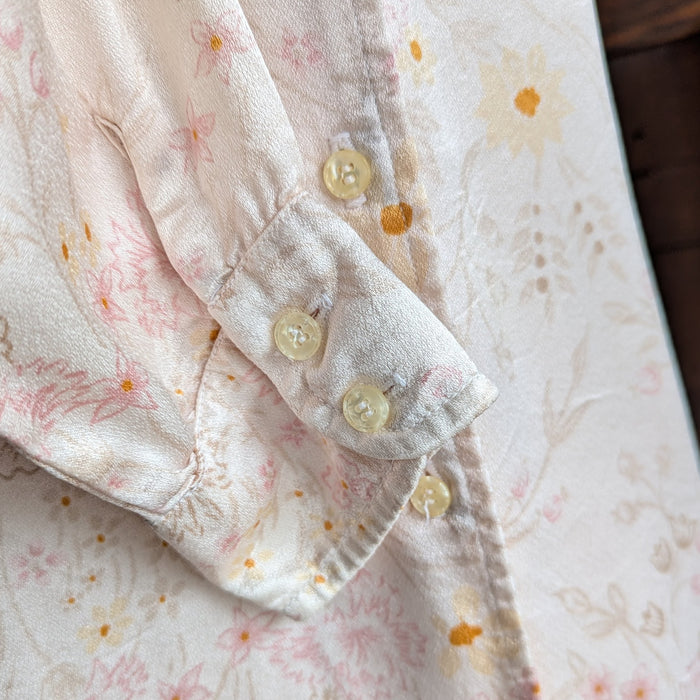 80s Vintage Floral Peachy Satin Blouse