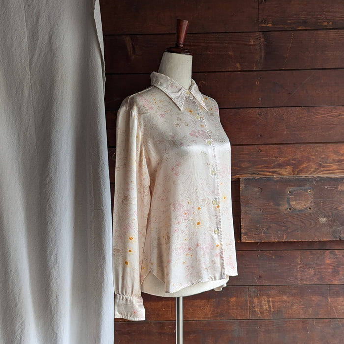 80s Vintage Floral Peachy Satin Blouse