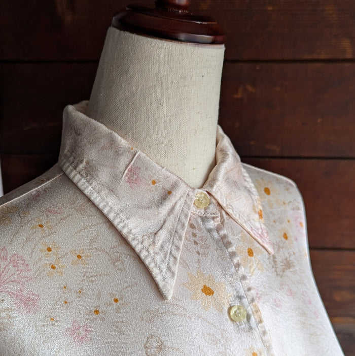 80s Vintage Floral Peachy Satin Blouse