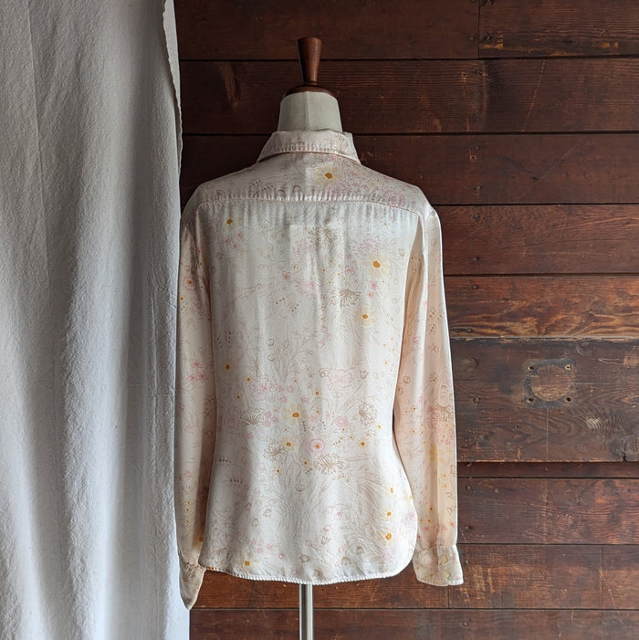 80s Vintage Floral Peachy Satin Blouse