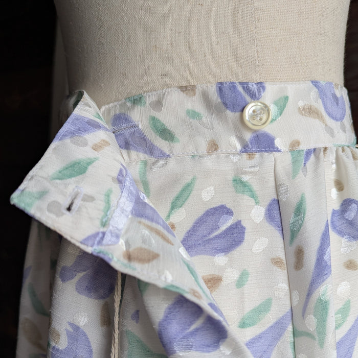 80s Vintage Flowy White Floral Maxi Skirt
