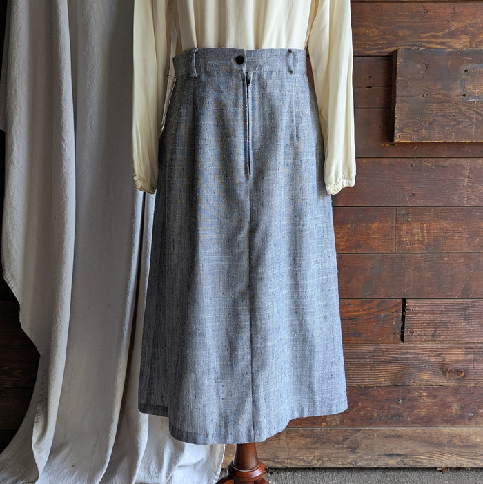 80s Vintage Grey Rayon Blend Midi Skirt