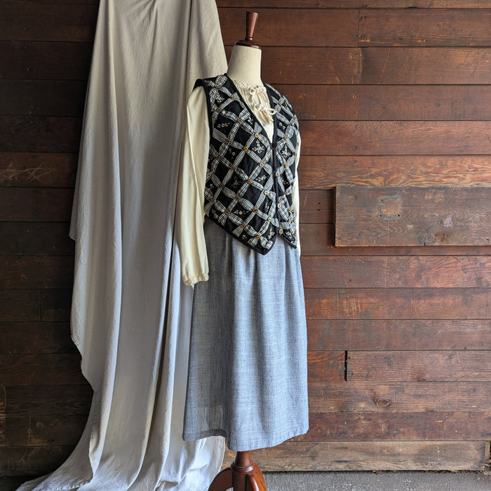 80s Vintage Grey Rayon Blend Midi Skirt