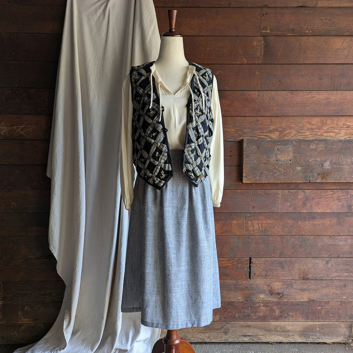 80s Vintage Grey Rayon Blend Midi Skirt