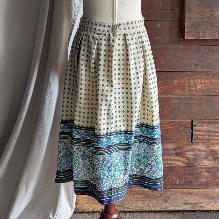 80s Vintage Ivory Cotton Blend Pleated Midi Skirt