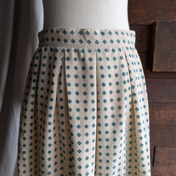 80s Vintage Ivory Cotton Blend Pleated Midi Skirt