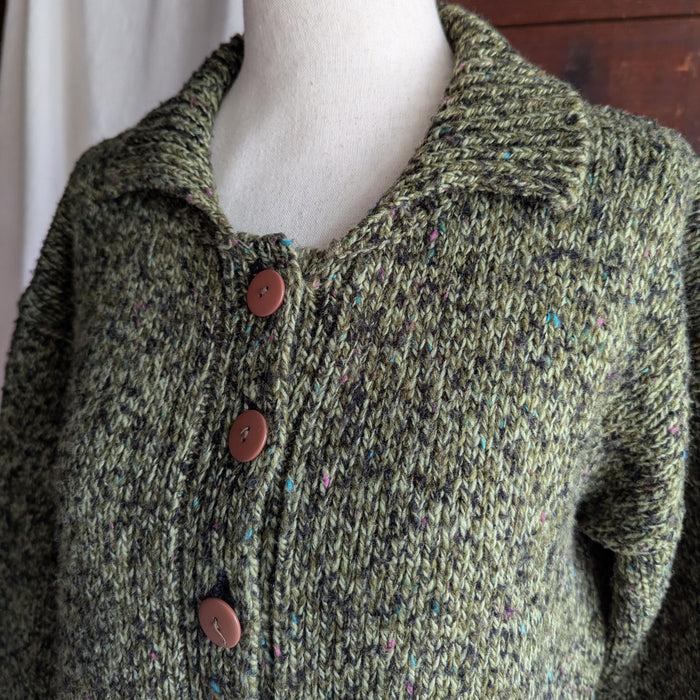 80s Vintage Olive Wool Blend Knit Sweater