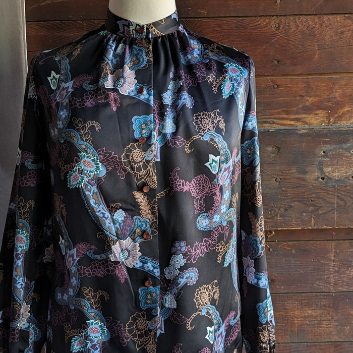 80s Vintage Paisley Polyester Blouse