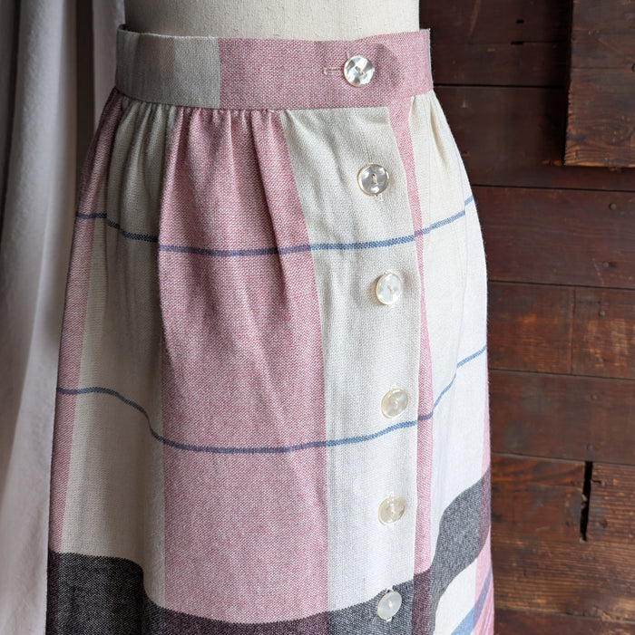 80s Vintage Pink and White Plaid Skirt