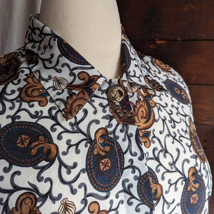 80s Vintage Plus Size Swirling Crest Blouse