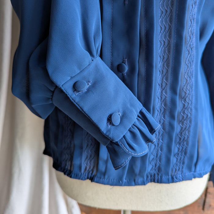 80s Vintage Sheer Blue Ruffled Blouse