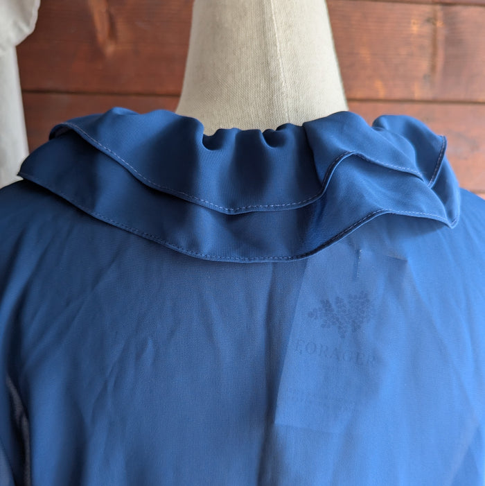 80s Vintage Sheer Blue Ruffled Blouse