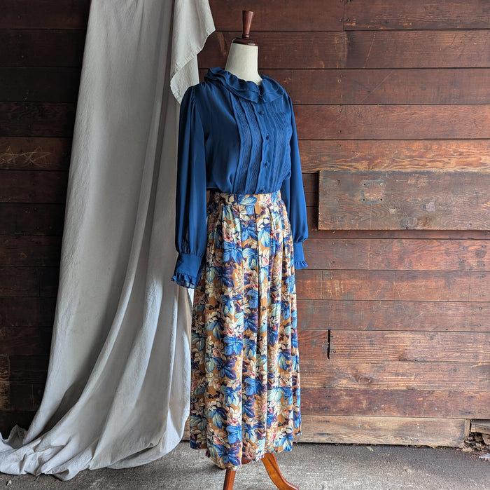 80s Vintage Sheer Blue Ruffled Blouse