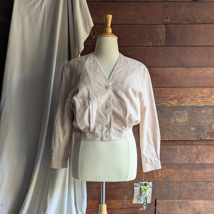 80s/90s Vintage Light Pink Gingham Cropped Jacket