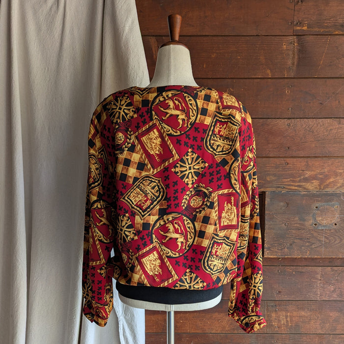 80s/90s Vintage Red Heraldry Print Blouse
