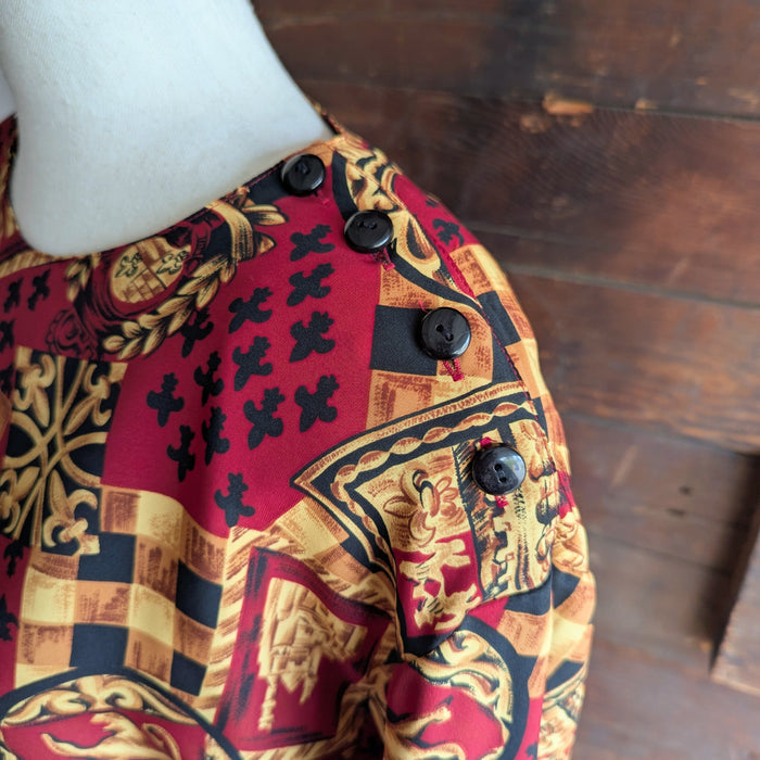 80s/90s Vintage Red Heraldry Print Blouse