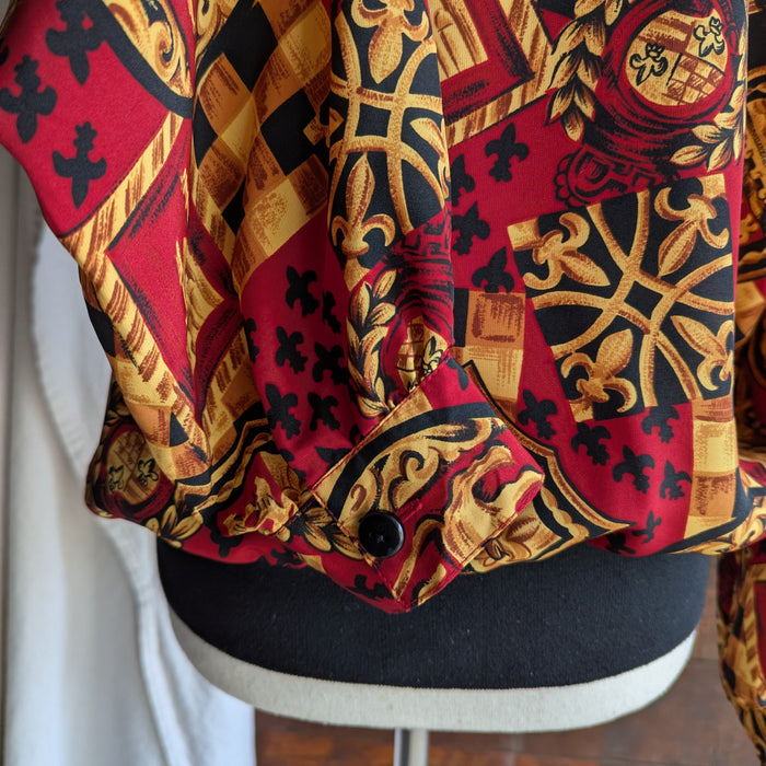 80s/90s Vintage Red Heraldry Print Blouse