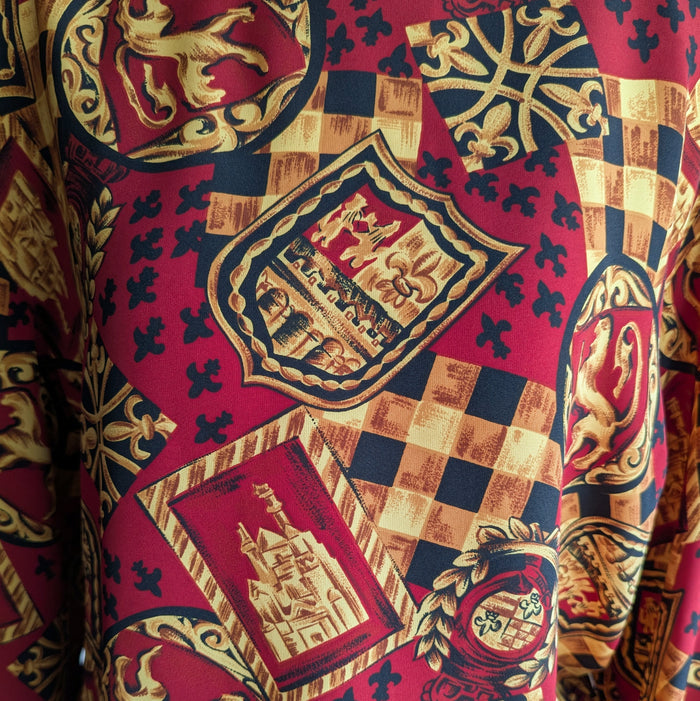 80s/90s Vintage Red Heraldry Print Blouse
