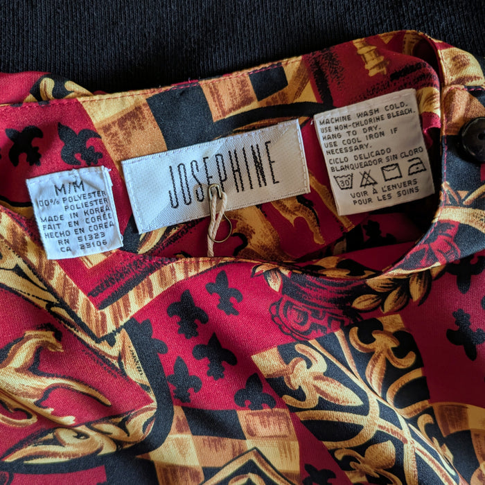 80s/90s Vintage Red Heraldry Print Blouse