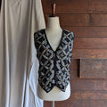 90s Vintage Black Embroidered Lattice Vest