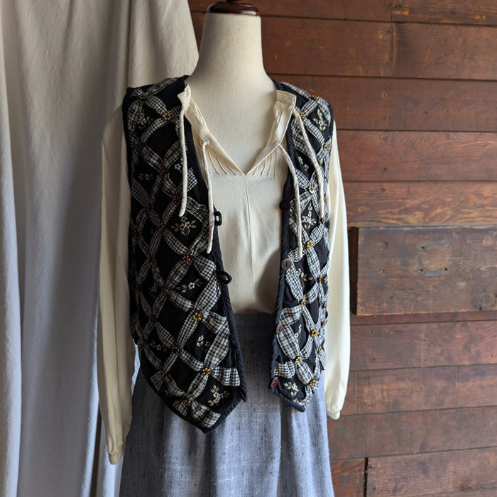 90s Vintage Black Embroidered Lattice Vest
