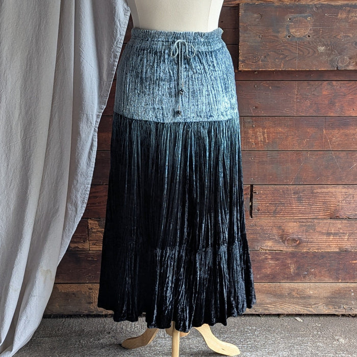 90s Vintage Blue Crushed Velvet Broomstick Maxi Skirt