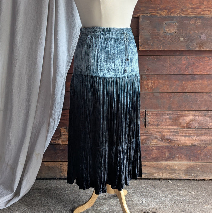 90s Vintage Blue Crushed Velvet Broomstick Maxi Skirt