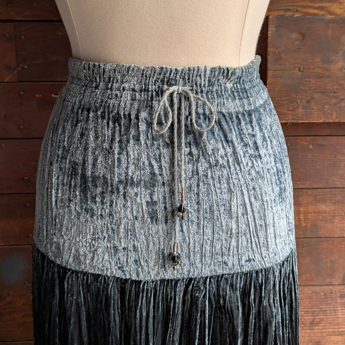 90s Vintage Blue Crushed Velvet Broomstick Maxi Skirt
